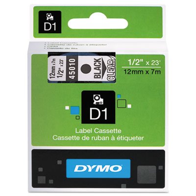 DYMO D1 Polyester High-Performance Removable Label Tape, 1/2in x 23ft, Black on Clear DYM45010