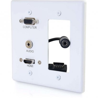 C2G Decorative Dual Gang VGA, 3.5mm Audio and HDMI Wall Plate White 39877