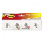 Decorative Key Rail, 8w x 1 1/2d x 2 1/8h White/Silver, 4 Hooks/Pack MMMHOM18QES