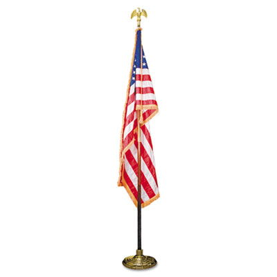 Advantus Deluxe 3 ft x 5 ft U.S. Flag, 8 ft Oak Staff, 2" Gold Fringe, 7" Goldtone Eagle