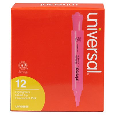 UNV08865 Desk Highlighter, Chisel Tip, Fluorescent Pink, Dozen UNV08865