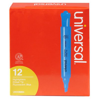 UNV08864 Desk Highlighter, Chisel Tip, Fluorescent Blue, Dozen UNV08864