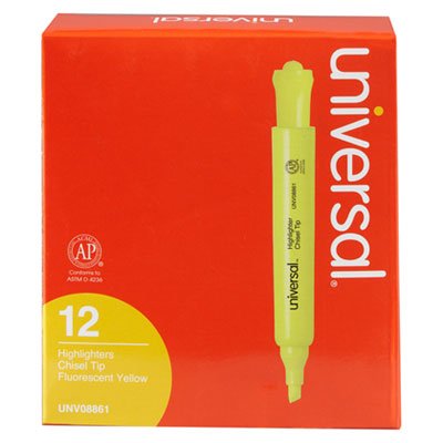 UNV08861 Desk Highlighter, Chisel Tip, Fluorescent Yellow, Dozen UNV08861