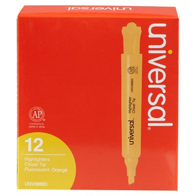 UNV08863 Desk Highlighter, Chisel Tip, Fluorescent Orange, Dozen UNV08863
