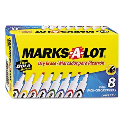 Marks-A-Lot Desk Style Dry Erase Markers, Chisel Tip, Assorted, 8/Set AVE24411