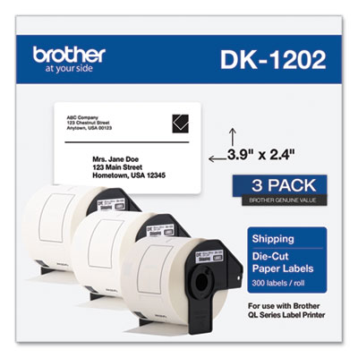 Brother Die-Cut Shipping Labels, 2.4 x 3.9, White, 300/Roll, 3 Rolls/Pack BRTDK12023PK
