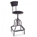Safco Diesel Series Industrial Stool w/Back, High Base, Pewter Leather Seat/Back Pad SAF6664