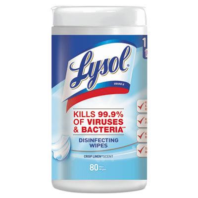 LYSOL Brand 19200-89346 Disinfecting Wipes, 7 x 7.25, Crisp Linen, 80 Wipes/Canister, 6 Canisters/Carton RAC89346CT