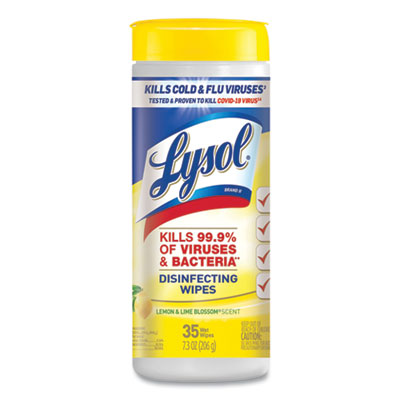 LYSOL Brand 19200-81145 Disinfecting Wipes, 7 x 7.25, Lemon and Lime Blossom, 35 Wipes/Canister, 12 Canisters/Carton