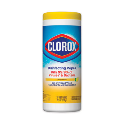 Clorox 01594 Disinfecting Wipes, 7 x 8, Crisp Lemon, 35/Canister CLO01594EA