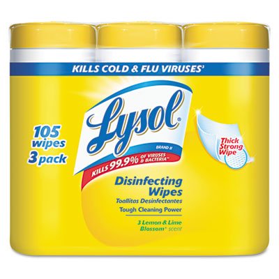 Lysol Brand 19200-82159 Disinfecting Wipes, 7 x 8, Lemon and Lime Blossom, 35/Canister, 3/Pack 82159