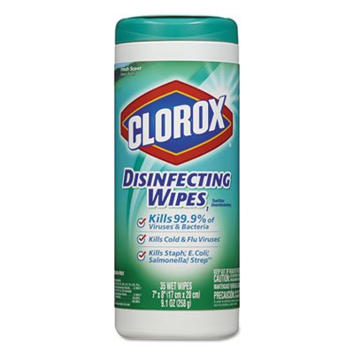 Clorox 1593 Disinfecting Wipes, 7 x 8, Fresh Scent, 35/Canister, 12/Carton CLO01593CT