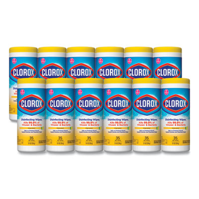 Clorox 01594 Disinfecting Wipes, 7 x 8, Crisp Lemon, 35/Canister, 12/Carton CLO01594CT