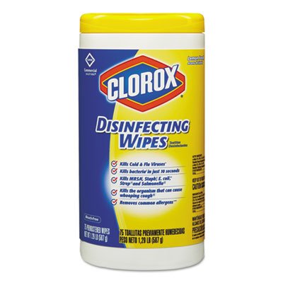 Clorox Disinfecting Wipes, 7 x 8, Lemon Fresh, 75/Canister, 6/Carton CLO15948CT