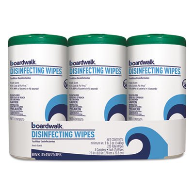 BWK 354-W753PK Disinfecting Wipes, 8 x 7, Fresh Scent, 75/Canister, 12 Canisters/Carton BWK354W753CT