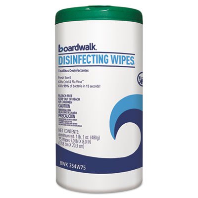 87-075F956 Disinfecting Wipes, 8 x 7, Fresh Scent, 75/Canister, 6 Canisters/Carton BWK354W75
