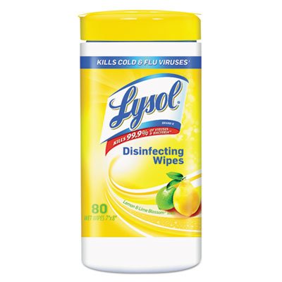 Lysol 19200-77182 Disinfecting Wipes, Lemon and Lime Blossom, White, 7 x 8, 80/Can, 6 Cans/CT RAC77182CT