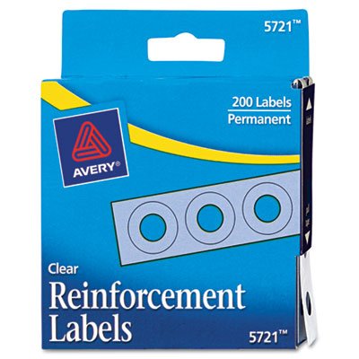 Avery Dispenser Pack Hole Reinforcements, 1/4" Dia, Clear, 200/Pack AVE05721
