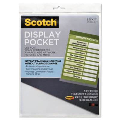 Scotch Display Pocket, Removable Interlocking Fasteners, Plastic, 8-1/2 x 11, Clear MMMWL854C