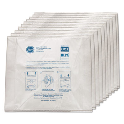 Hoover Commercial Disposable Vacuum Bags, Hepa CC1, 10/Carton HVRAH10363