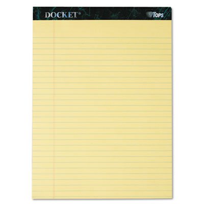 Tops Docket Ruled Perforated Pads, 8 1/2 x 11 3/4, Canary, 50 Sheets, Dozen TOP63400