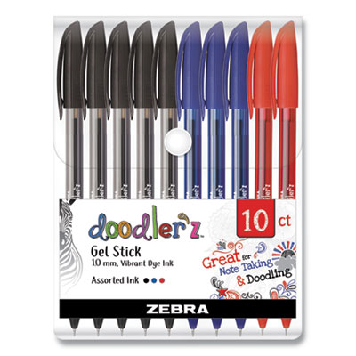 Zebra Doodler'z Gel Stick Pen, Bold 1 mm, Assorted Ink, Assorted Barrels, 10/Pack ZEB41970