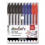 Zebra Doodler'z Gel Stick Pen, Bold 1 mm, Assorted Ink, Assorted Barrels, 10/Pack ZEB41970