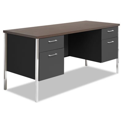 HPLSD2460.Z.P Double Pedestal Steel Credenza, 60w x 24d x 29-1/2h, Walnut/Black ALESD6024BW