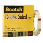Scotch 665 Double-Sided Tape, 1/2" x 1296", 3" Core, Clear MMM665121296