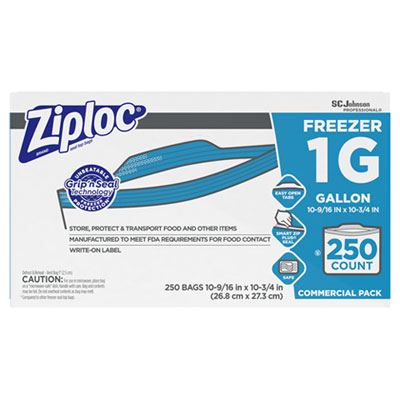Ziploc Double Zipper Freezer Bags, 1 gal, 2.7 mil, 10.56" x 10.75", Clear, 250/Carton SJN682258