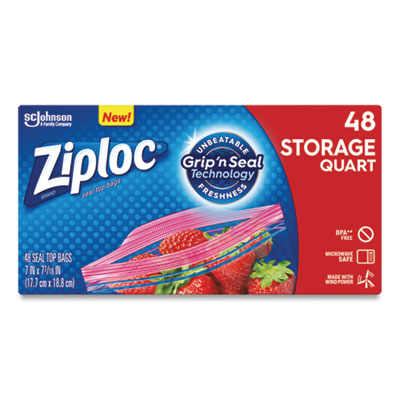 Ziploc Double Zipper Storage Bags, 1 qt, 1.75 mil, 9.63" x 8.5", Clear, 9/Carton SJN314469