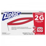 Ziploc Double Zipper Storage Bags, 2 gal, 1.75 mil, 15" x 13", Clear, 100/Carton SJN682253
