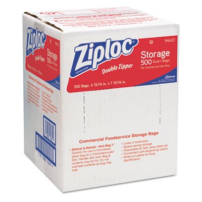 Ziploc Double Zipper Storage Bags, Plastic, 1qt, Clear, Write-On ID Panel, 500/Box DVO94601