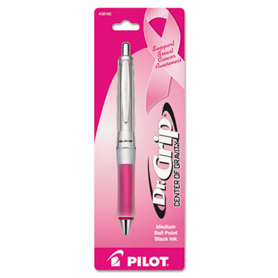 Pilot Dr. Grip Center of Gravity Retractable Ballpoint Pen, 1mm, Black Ink, Silver/Pink Barrel PIL36192