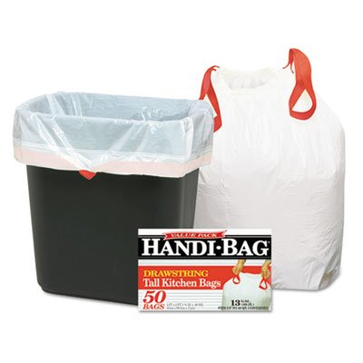 Drawstring Kitchen Bags, 13gal, 0.6mil, 24 x 27 3/8, White, 50/Box WBIHAB6DK50