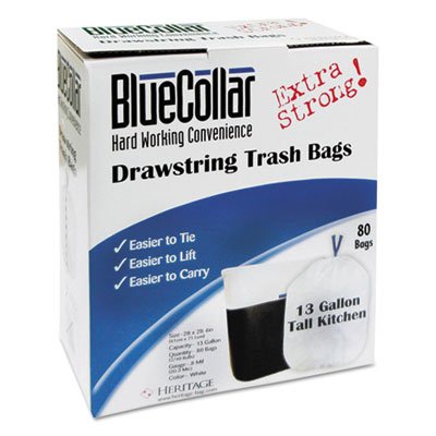 HER N4828EWRC1CT Drawstring Trash Bags, 13gal, 0.8mil, 24 x 28, White, 80/Box, 6 Boxes/Carton HERN4828EWRC1CT