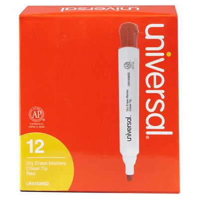 UNV43652 Dry Erase Marker, Chisel Tip, Red, Dozen UNV43652