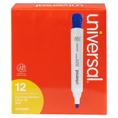 UNV43653 Dry Erase Marker, Chisel Tip, Blue, Dozen UNV43653