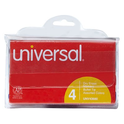 UNV43680 Dry Erase Markers, Bullet Tip, Assorted, 4/Set UNV43680