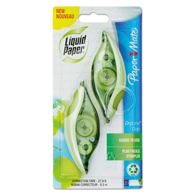 Paper Mate Liquid Paper DryLine Grip Correction Tape, Recycled Dispenser, 1/5" x 335", 2/Pack PAP1744480