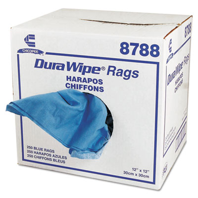Chix DuraWipe General Purpose Towels, 12 x 12, Blue, 250/Carton CHI8788