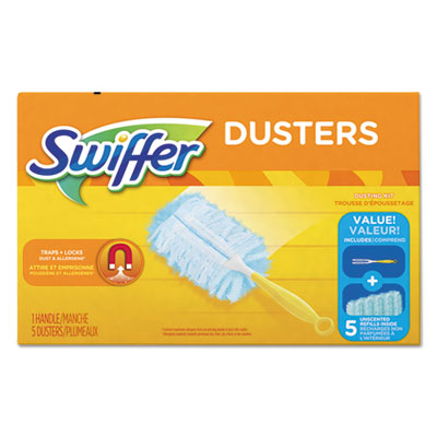 Swiffer 11804 Dusters Starter Kit, Dust Lock Fiber, 6" Handle, Blue/Yellow, 6/Carton PGC11804CT