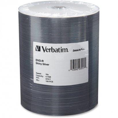 Verbatim DVD-R 4.7GB 16x DataLifePlus Shiny Silver 100pk Wrap 97017