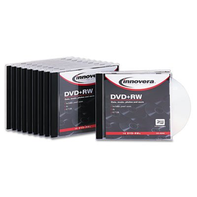 DVD+RW Discs, 4.7GB, 4x, w/Slim Jewel Cases, Silver, 10/Pack IVR46846