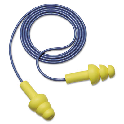 3M E A R UltraFit Earplugs, Corded, Premolded, Yellow, 100 Pairs MMM3404004