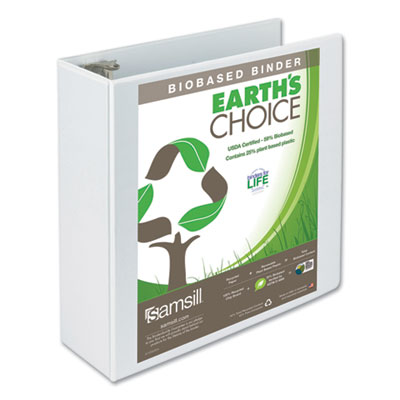 Samsill Earth's Choice Biobased Round Ring View Binder, 3 Rings, 4" Capacity, 11 x 8.5, White SAM18997