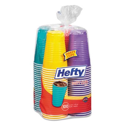 Hefty Easy Grip Disposable Plastic Party Cups, 16 oz, Assorted, 100/Pack RFPC21637