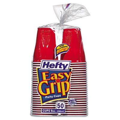 Hefty Easy Grip Disposable Plastic Party Cups, 9 oz, Red, 50/Pack RFPC20950