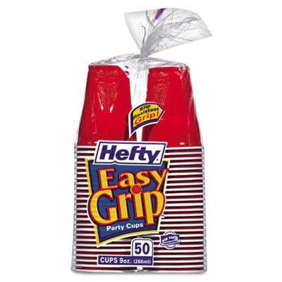 Hefty Easy Grip Disposable Plastic Party Cups, 9 oz, Red, 50/Pack RFPC20950