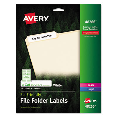 Avery EcoFriendly Permanent File Folder Labels, 0.66 x 3.44, White, 30/Sheet, 25 Sheets/Pack AVE48266